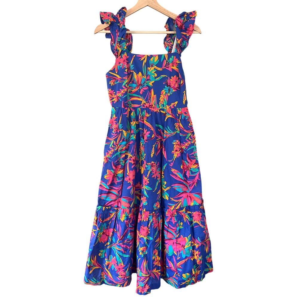 J. Crew Factory Midi Tiered Floral Dress Blue and Pink Size 0